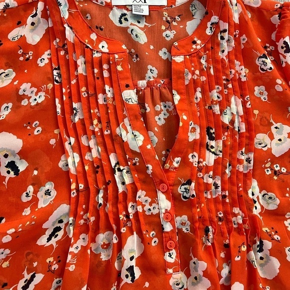 Orange floral print tunic top. Lightweight sz M - Picture 2 of 8